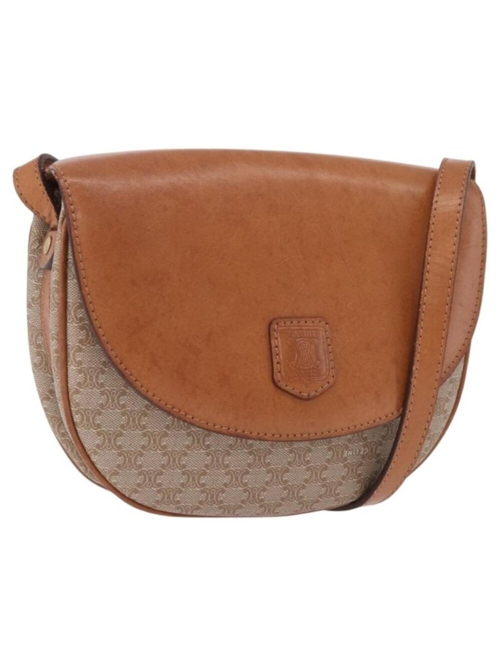 Authentic CELINE Macadam Canvas Shoulder Bag PVC Beige Gold
